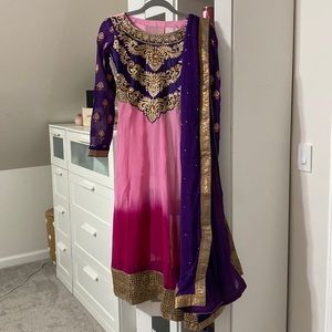Pink and purple Anarkali set